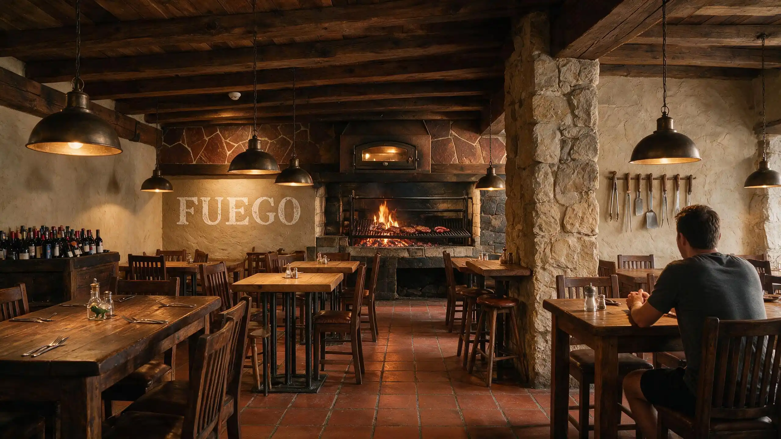 Parrilla encendida en el salón de un restaurante, origen del olor fugitivo que sale por el ducto de extracción